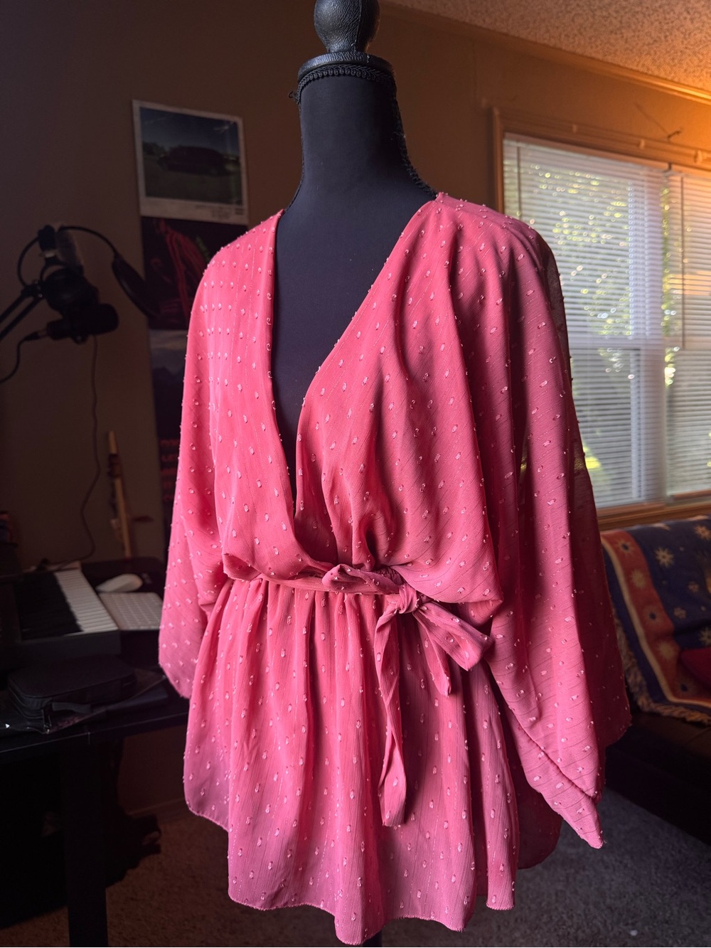 Boohoo Pink Dotted Tie-Waist Blouse